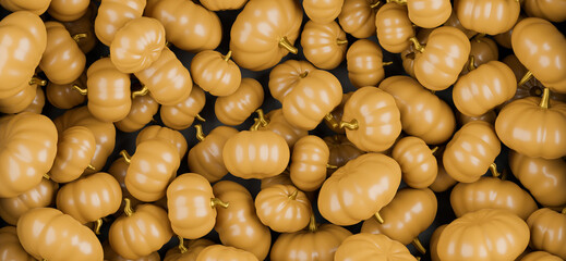 Many pumpkins background. Autumn and Halloween decorations. 3d rendering