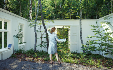the woman in the room in the forest.