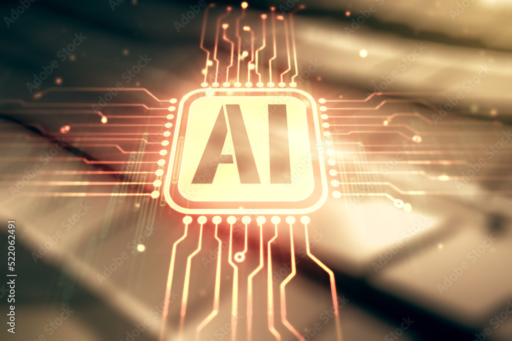 Aufkleber abstract virtual artificial intelligence symbol hologram on blurry abstract metal background. multie