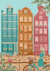 Amsterdam homes house handdarwn illustration - 522063459