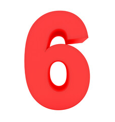 number 6 3d red isolated on white - 3d rendering