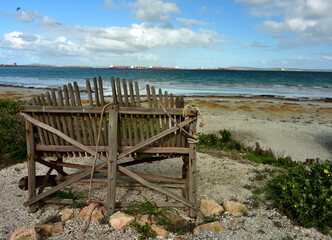 A great outlook wooden bench on a dune in Saldanha bay on the West coast of South Africa