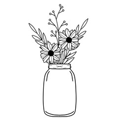 illustration of flowers in a vase beautiful flowers in glass jar hand painted vector wedding greeting card