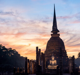 The most beautiful Viewpoint Historic temple of Sukhothai, Thailand. 