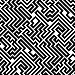 Monochrome diagonal maze. Seamless pattern