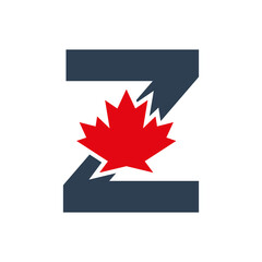 Letter Z Maple Leaf Logo Template Symbol of Canada. Minimal Canadian Logo Business and Company Identity