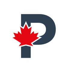 Letter P Maple Leaf Logo Template Symbol of Canada. Minimal Canadian Logo Business and Company Identity