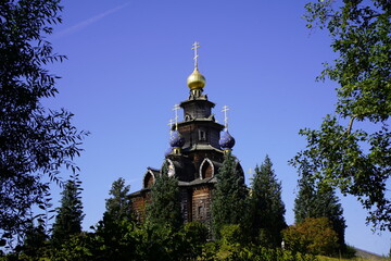 Wooden Russian Orthodox Church in the town of Gifhorn, Germany.