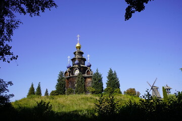 Wooden Russian Orthodox Church in the town of Gifhorn, Germany.