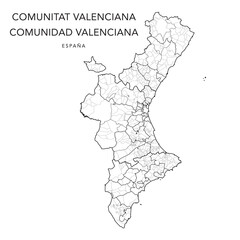 Geopolitical Vector Map of the Valencian Community (Comunitat Valenciana) with Provinces, Jurisdictions (Partidos Judiciales), Comarques (Comarcas) and Municipalities (Municipios) as of 2022