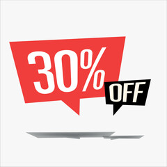 30% off discount sticker sale blue tag isolated vector illustration. discount offer price label, vector price discount symbol floating