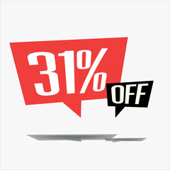 31% off discount sticker sale blue tag isolated vector illustration. discount offer price label, vector price discount symbol floating