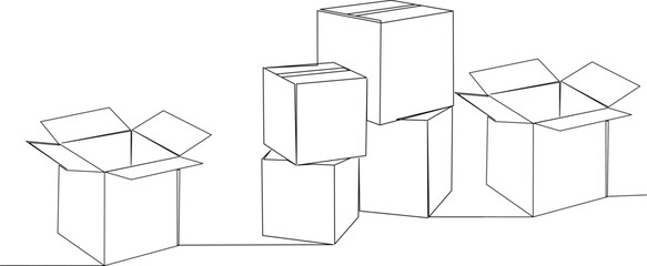 one continuous line drawing of boxes, moving vector
