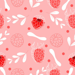 seamless pattern with red Raspberries and leave