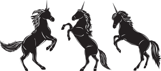 silhouette unicorns on white background isolated, vector