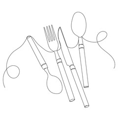 forks and spoons drawing by one continuous line vector
