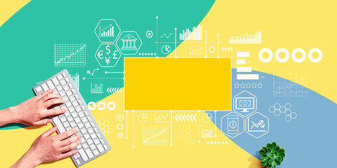 Fintech theme with person using a computer keyboard