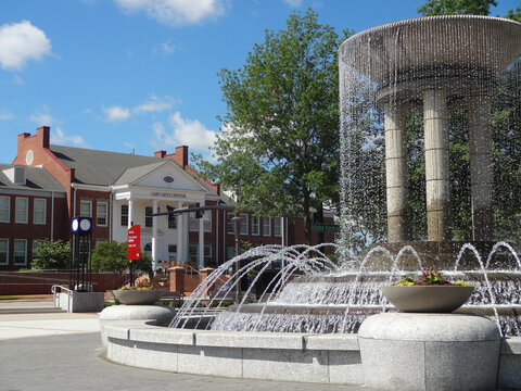 Park in Downtown Cary, North Carolina with Cary Arts Center in the Background