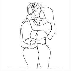 Continuous line drawing of women and men in love