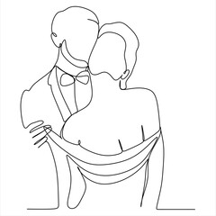 Continuous line drawing of women and men in love