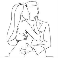 Continuous line drawing of women and men in love