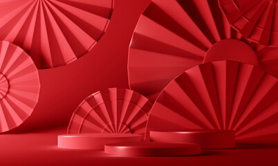 Chinese red luxury background with pedestal, podium, round stage