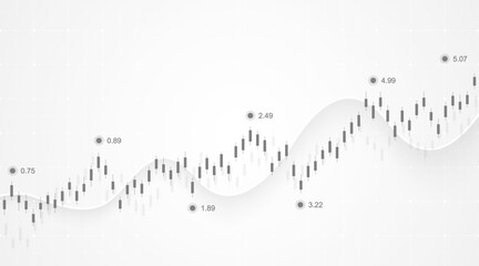 Financial data graph chart on grey background. Business background with candlesticks chart for reports and investment. Financial market trade concept.
