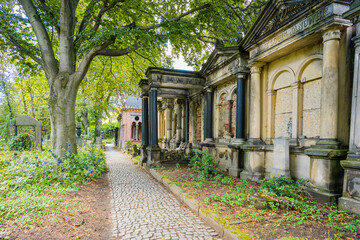 Decorative historic family tombs in the old Jewish cemetery in Wrocław. - obrazy, fototapety, plakaty