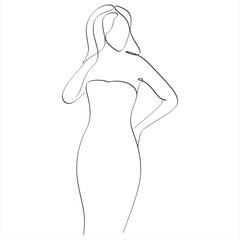 VECTOR graphic with beautiful young girl model for design. Fashion, style, youth, beauty .Graphic, sketch drawing. Dress, clothes