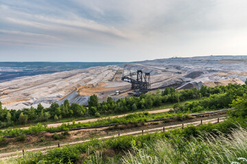 Hambach opencast lignite mine in the Rhine area with shovel excavators