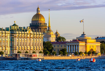 Saint Petersburg cityscape with St. Isaac's cathedral, Hermitage museum and Admiralty building, Russia