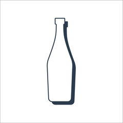 Vermouth bottle. Alcoholic drink for parties and celebrations. Simple black line shapes isolated. Black and white illustration on white background. Flat design style for any purposes