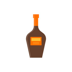 Bottle of whiskey or liquor, great design for any purposes. Cognac, brandy, rum. Flat style. Color form. Party drink concept. Simple image shape