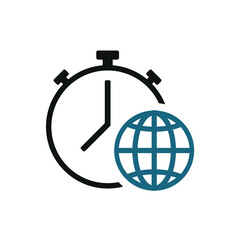 Globe network timer icon. Illustration vector