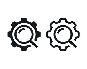 Gear with magnifying glass icon. Vector illustration