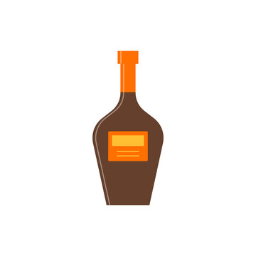Bottle of whiskey or liquor, great design for any purposes. Cognac, brandy, rum. Flat style. Color form. Party drink concept. Simple image shape