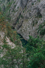 the gorge between the mountains where the highway runs along the Moraca River, Montenegro