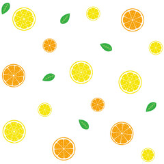輪切りレモンとオレンジの爽やかなエンドレスパターン（eps透明背景）