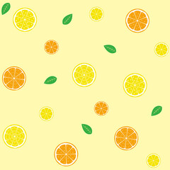 輪切りレモンとオレンジの爽やかなエンドレスパターン（黄色背景）
