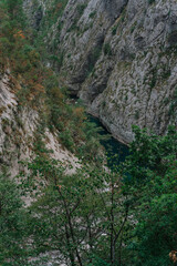 the gorge between the mountains where the highway runs along the Moraca River, Montenegro