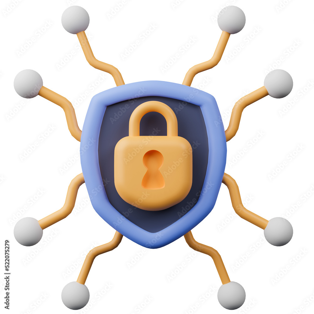 Poster isolated 3d rendering shield and padlock icon on white background.