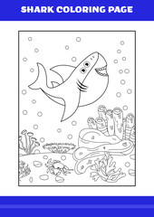 Shark Coloring Page for kids. Shark coloring book for relax and meditation.