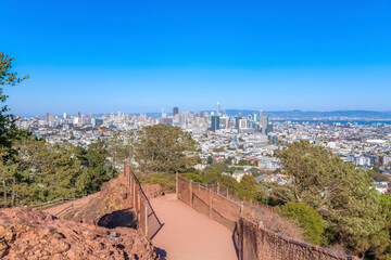 Overloooking view from Corona Heights Park of downtown San Francisco, California