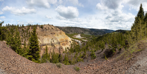 Red Rock Canyon and Winding River in American Landscape. Yellowstone National Park. United States. Nature Background. Panorama