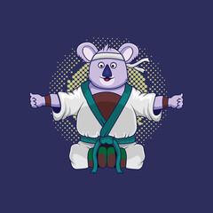 Cartoon Koala karate meditating vector illustration