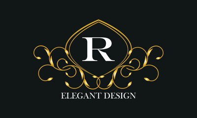 Vintage logo or monogram design with an elegant letter R in the center on a dark background.