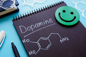 Dopamine chemical formula on the dark page.