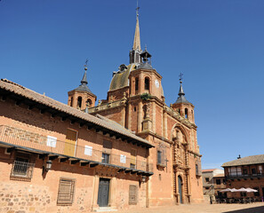 Naklejka premium Main Square (Plaza Mayor) of San Carlos del Valle with the Church of Christ, Ciudad Real province, Castilla la Mancha, Spain