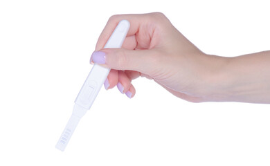 Pregnancy test pregnant in hand on white background isolation