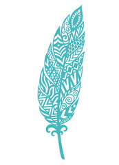 Blue bird feather. Soft and fuffy plumelet. Textured Indian plume